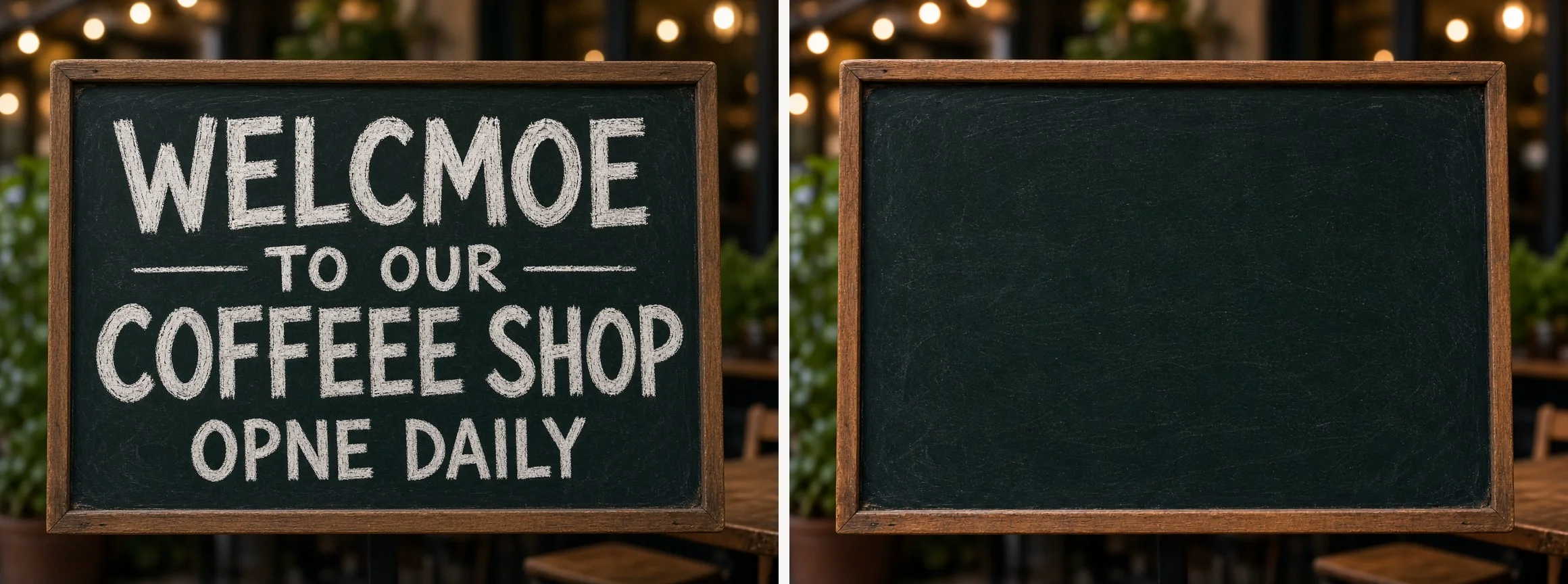 AI-generated sign before and after removing typos